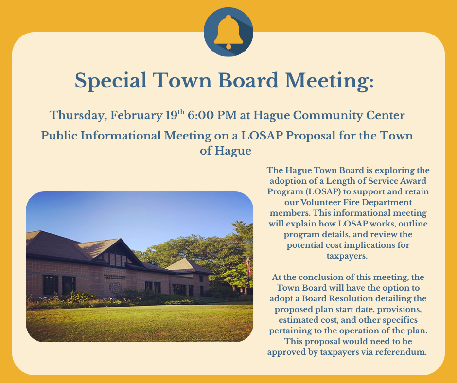 Special Town Board Meeting Thursday 2/19/2026 at 6pm.